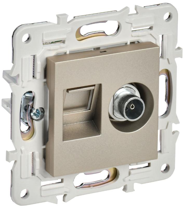 SKANDY Розетка двойная TV+RJ45 кат.6E SK-A15Sh шампань