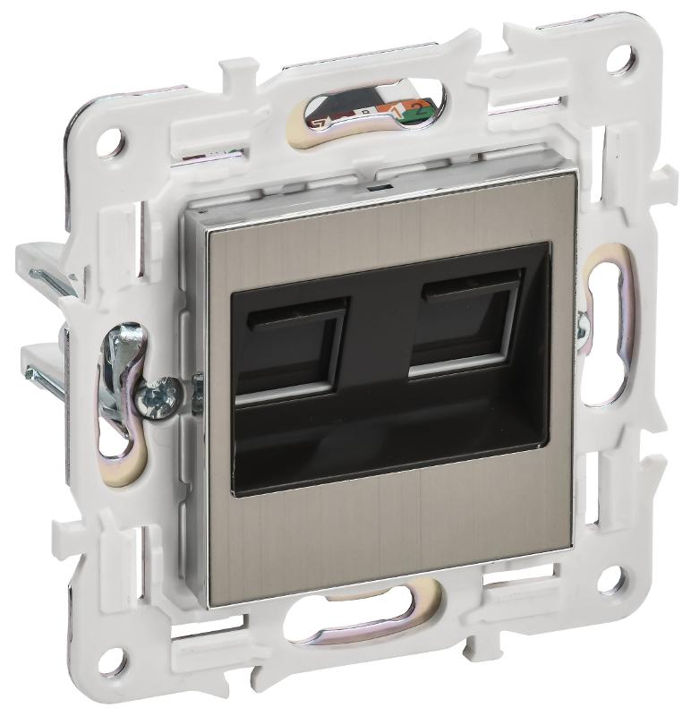 SKANDY Розетка компьютерная 2-местная RJ45 кат.6 SK-K04N никель