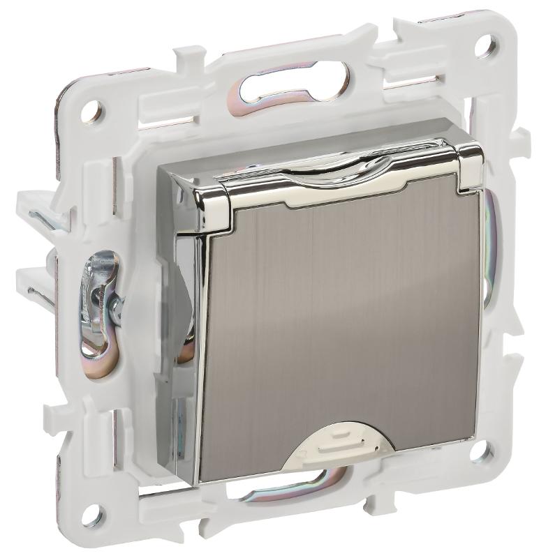 SKANDY Розетка з/к/ш с крышкой 16А IP44 SK-R11N никель