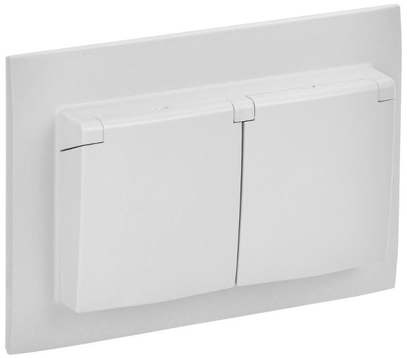 SKANDY Розетка 2-местная с кр. 16А в сб IP44 SK-R12W арктический белый