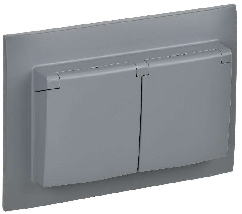 SKANDY Розетка 2-местная с кр. 16А в сб IP44 SK-R12Gr серый