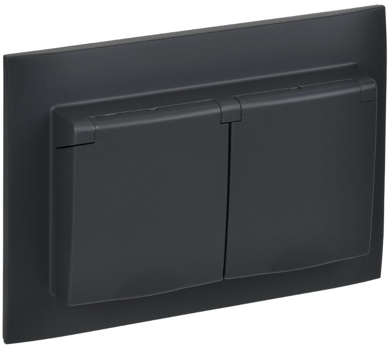 SKANDY Розетка 2-местная с кр. 16А в сб IP44 SK-R12G графит