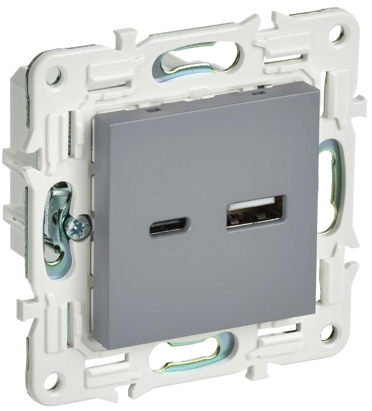 SKANDY Розетка USB A+C 18Вт SK-R13Gr серый