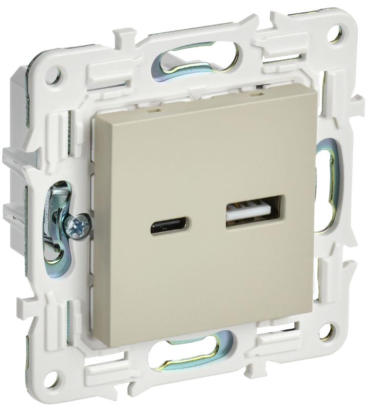 SKANDY Розетка USB A+C 18Вт SK-R13B бежевый