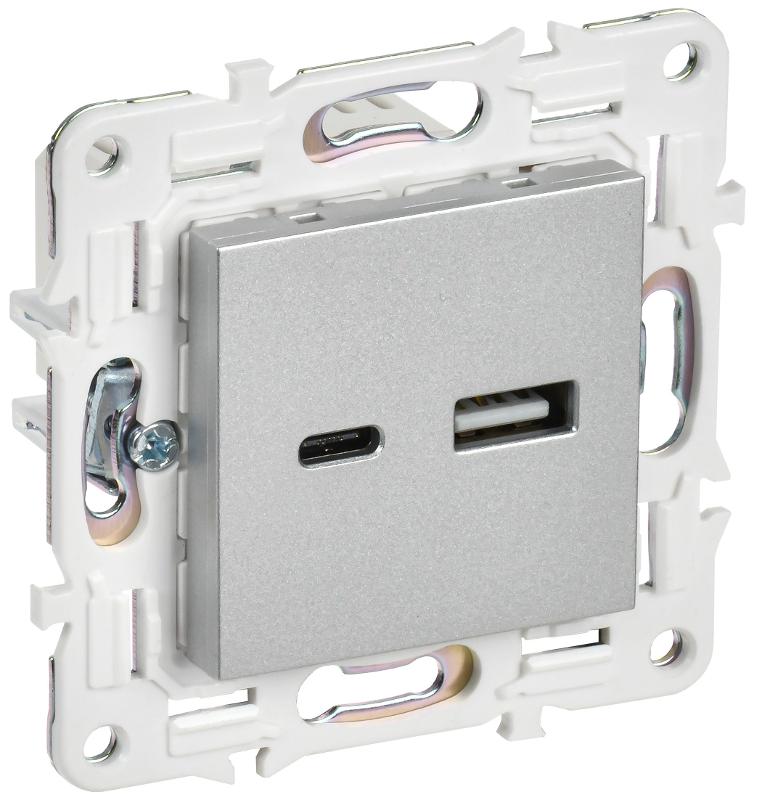 SKANDY Розетка USB A+C 18Вт SK-R13S серебряный