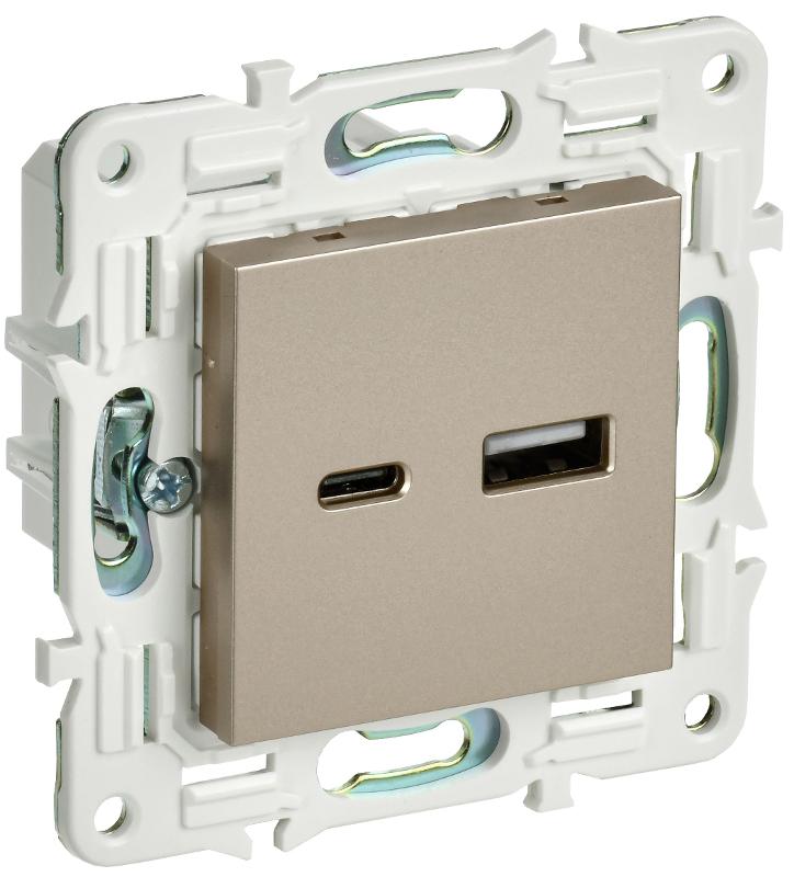 SKANDY Розетка USB A+C 18Вт SK-R13Sh шампань
