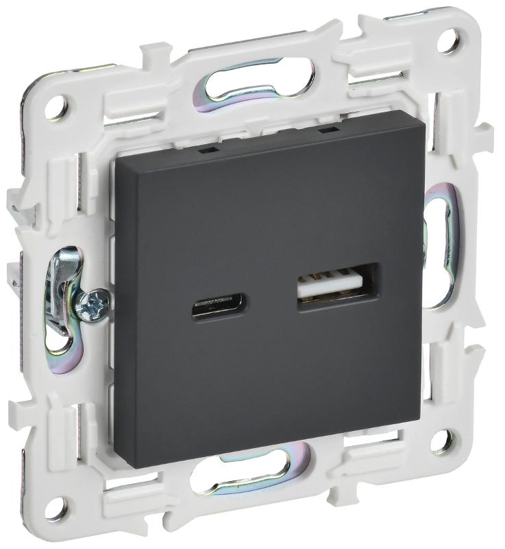 SKANDY Розетка USB A+C 18Вт SK-R13G графит