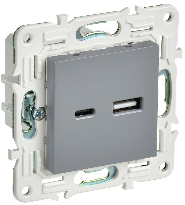 SKANDY Розетка USB A+C 3,1А SK-R14Gr серый
