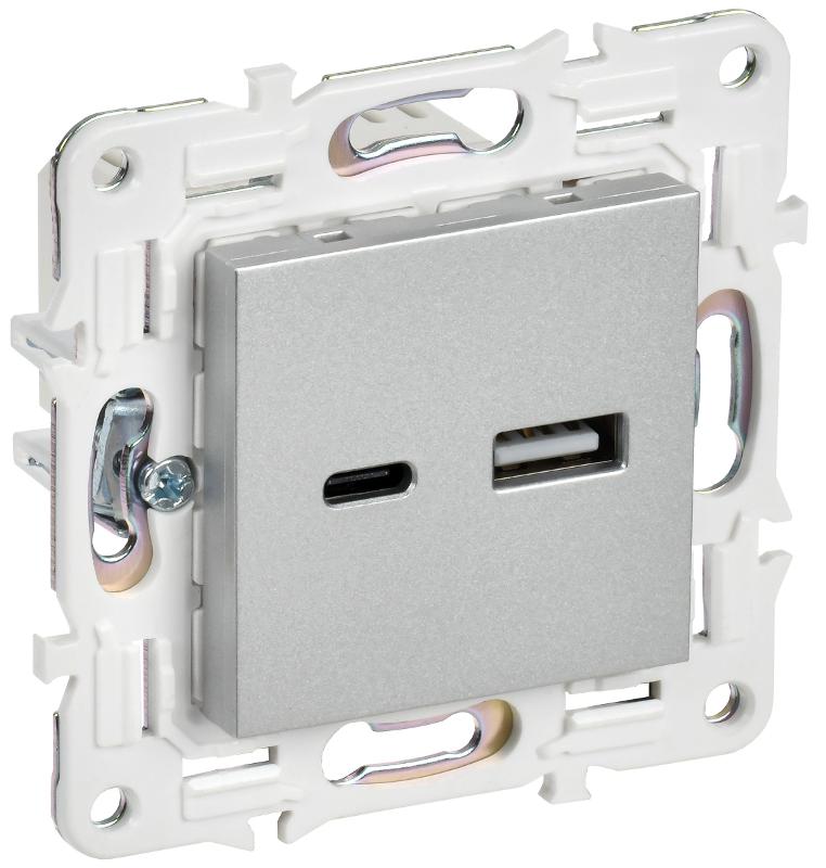 SKANDY Розетка USB A+C 3,1А SK-R14S серебряный