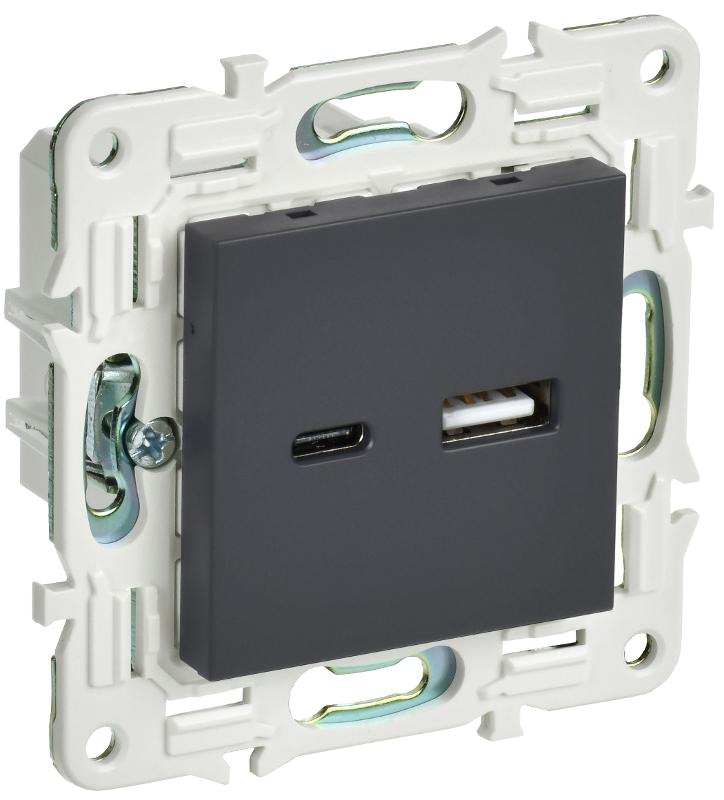 SKANDY Розетка USB A+C 3,1А SK-R14G графит