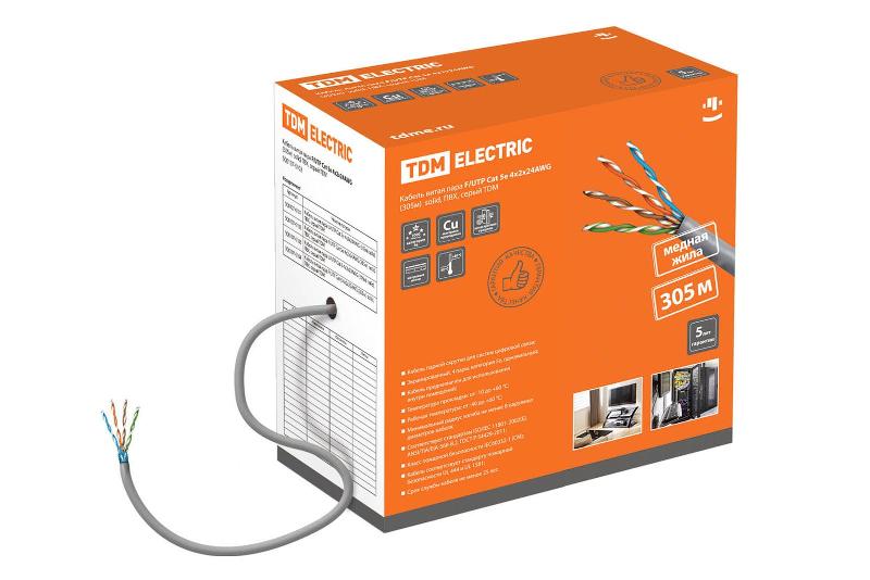 Кабель витая пара F/UTP Cat 5e 4х2х24AWG (305м)  solid, ПВХ, серый