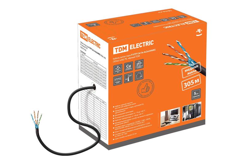 Кабель витая пара F/UTP Cat 5e 4х2х24AWG (305м) solid, PE, чёрный