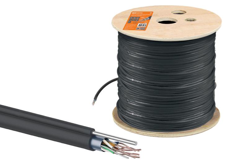Кабель витая пара F/UTP Cat 5e 4х2х24AWG (305м) solid, PE для наружн. прокл., чёрный, трос 1,2мм