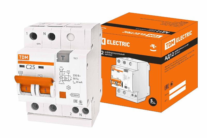 Выключатель автоматический дифференциального тока АД12 2п 25А C 30мА тип AC (4 мод)
