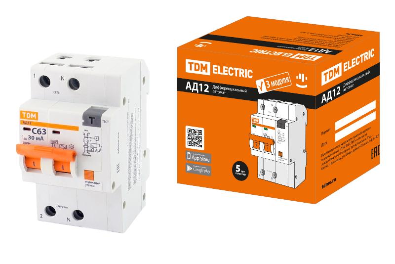 Выключатель автоматический дифференциального тока АД12 2Р 63А 30мА
