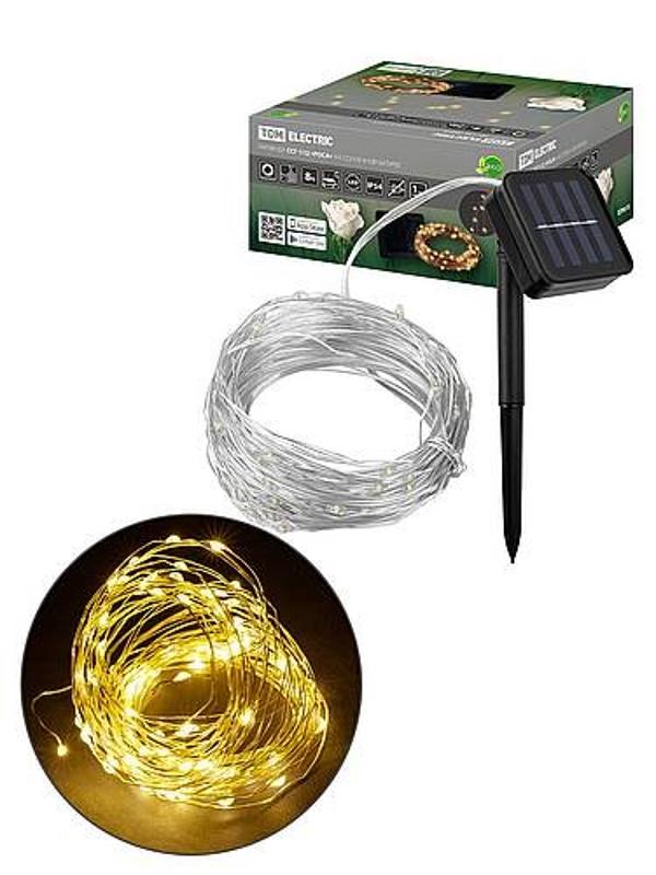 Гирлянда CCГ-112 "Роса" на солнечной батарее, 10 м, 100 LED, теплый белый, IP54,