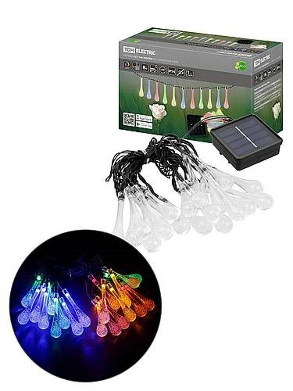 Гирлянда ССГ-148 "Капли" на солнечной батарее, 2.7 м, 20 LED, многоцветный, IP54,