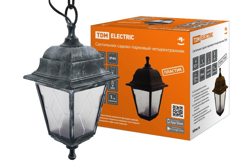 Светильник садово-парковый НСУ 04-60-001 четырехгранник, подвес, пластик, расс.пластик, серебро