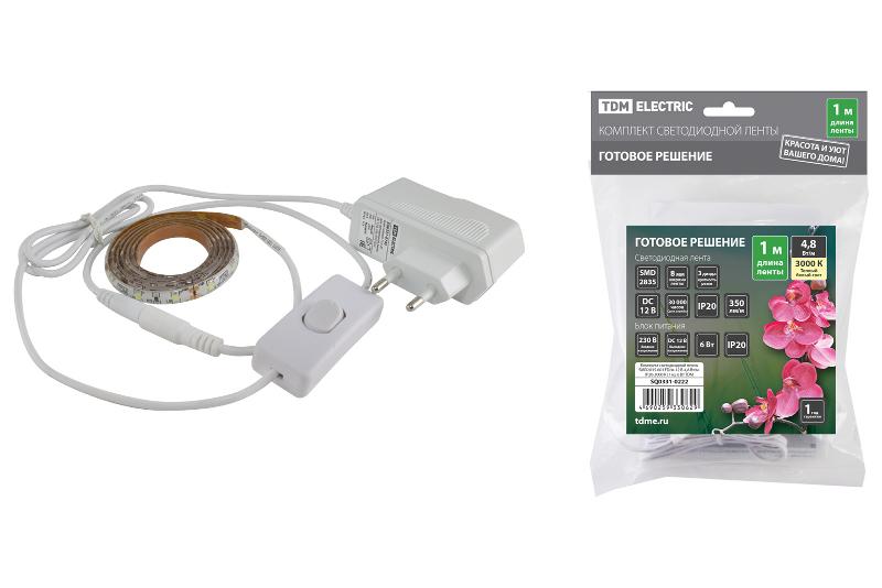Комплект светодиодной ленты SMD2835-60 LED/м-12 В-4,8 Вт/м-IP20-3000 К (1 м), 6 Вт