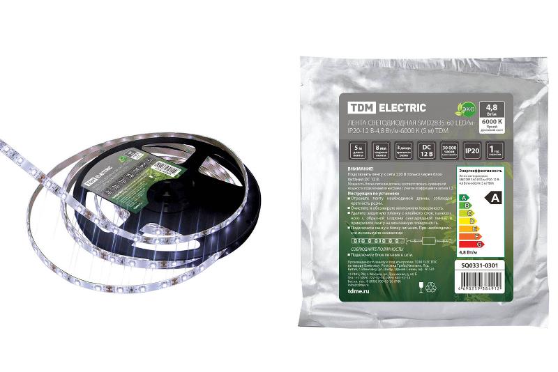 Лента светодиодная SMD2835-60 LED/м-IP20-12 В-4,8 Вт/м-6000 К (5 м)