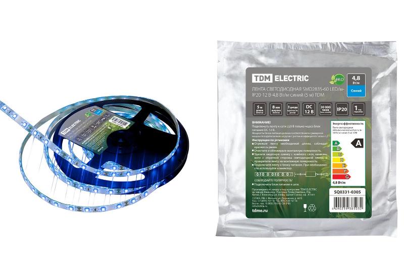Лента светодиодная SMD2835-60 LED/м-IP20-12 В-4,8 Вт/м-синий (5 м)