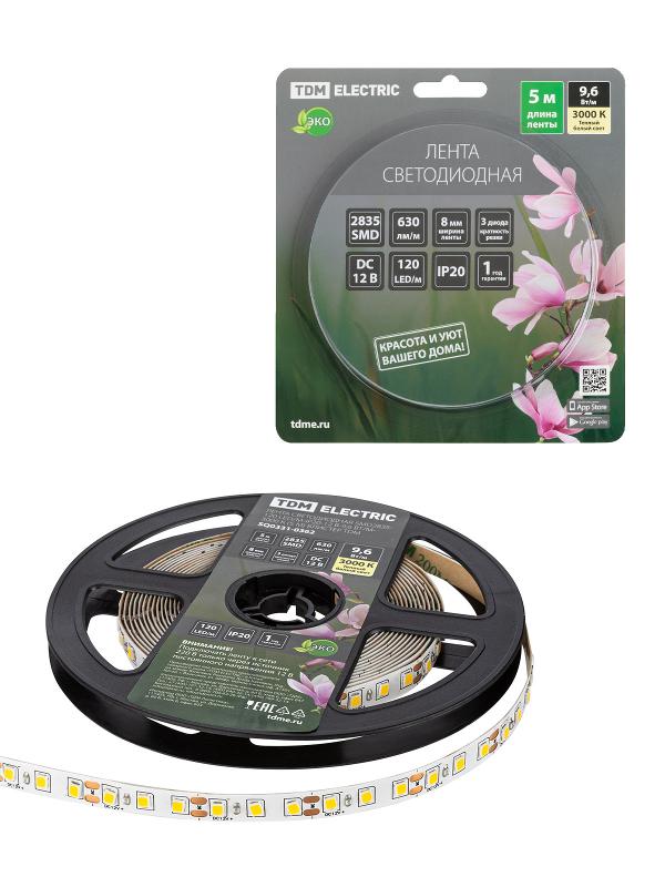 Лента светодиодная SMD2835-120 LED/м-IP20-12 В-9,6 Вт/м-3000 К (5 м) блистер