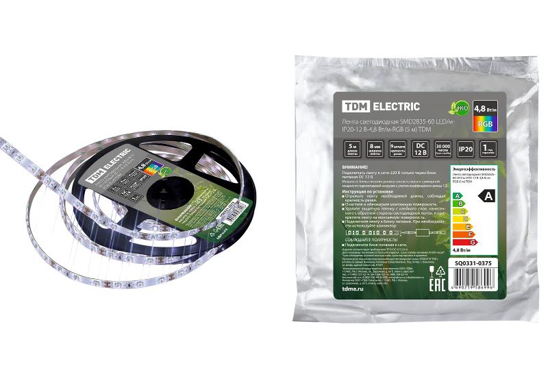Лента светодиодная SMD2835-60 LED/м-IP20-12 В-4,8 Вт/м-RGB (5 м)
