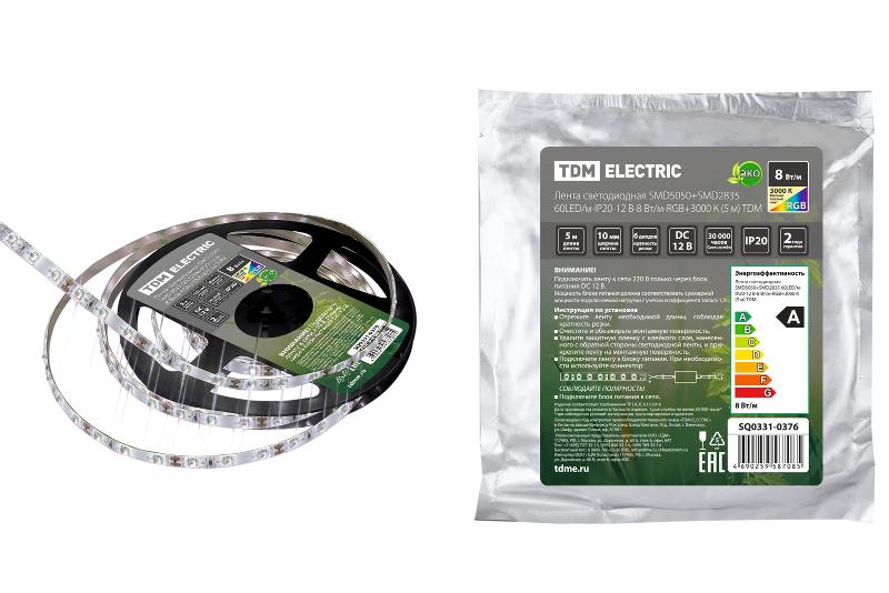 Лента светодиодная SMD5050+SMD2835 60LED/м-IP20-12 В-8 Вт/м-RGB+3000 К (5 м)