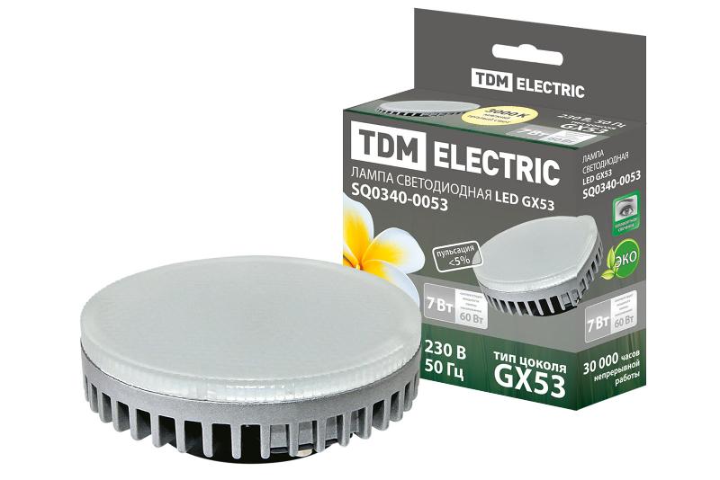 Лампа светодиодная LED 7Вт GX53 220В 3000К GX53 таблетка (плоский цилиндр)