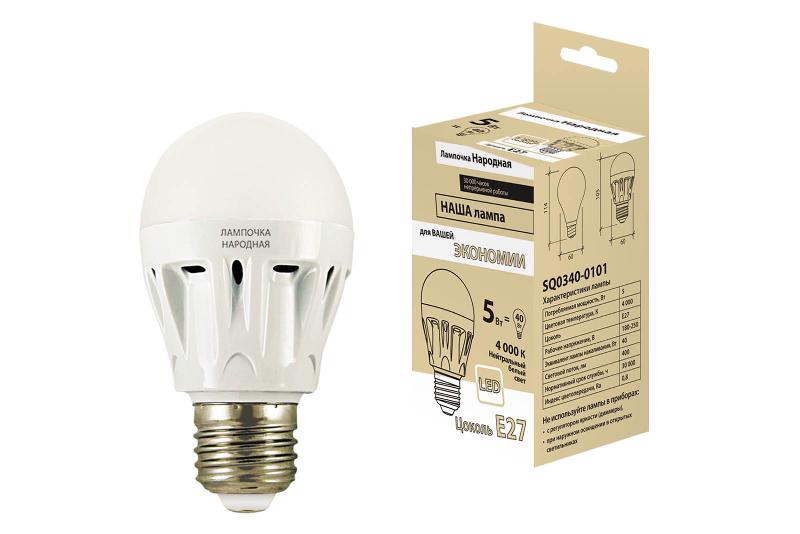 Лампа светодиодная LED 5Вт Е27 220В 4000К НЛ-LED-A60 Народная груша