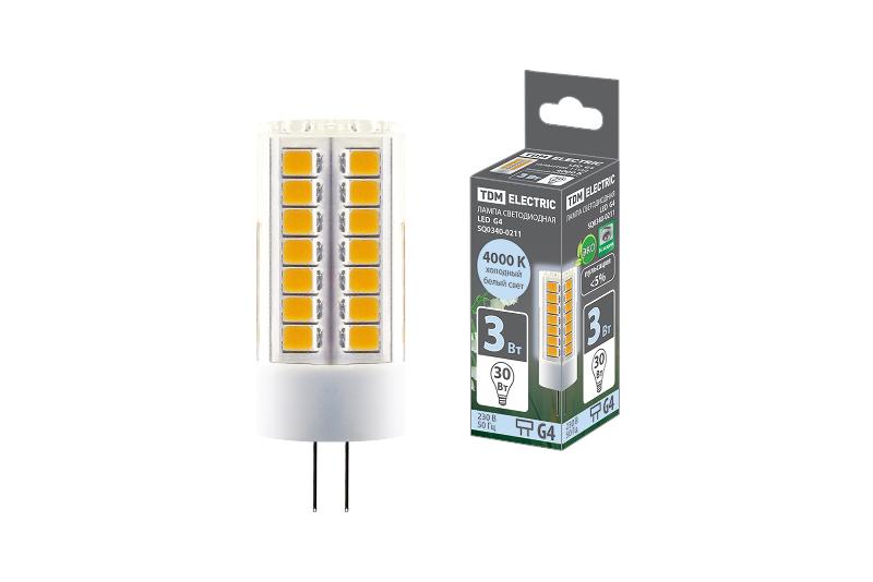 Лампа светодиодная G4-3 Вт-230 В-4000 К, SMD, 16x43 мм