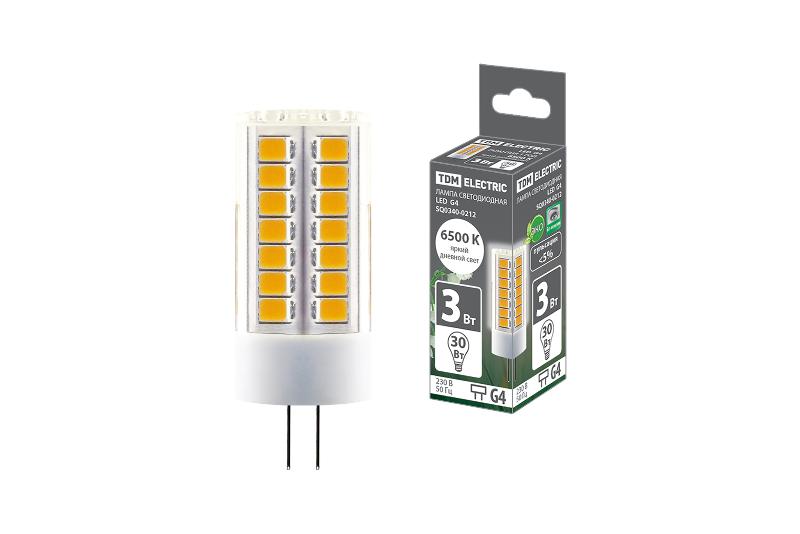 Лампа светодиодная G4-3 Вт-230 В-6500 К, SMD, 16x43 мм