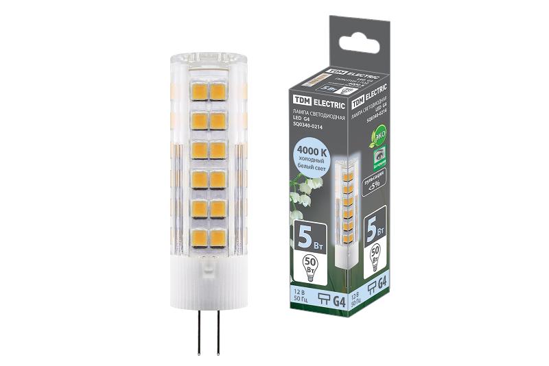 Лампа светодиодная G4-5 Вт-AC/DC 12 В-4000 К, SMD, 16x57 мм