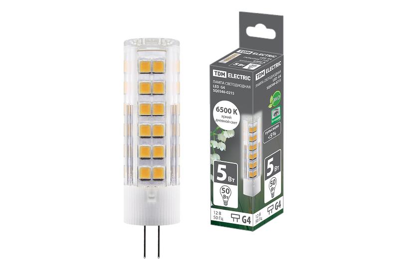 Лампа светодиодная G4-5 Вт-AC/DC 12 В-6500 К, SMD, 16x57 мм