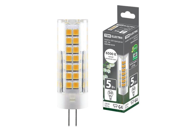 Лампа светодиодная G4-5 Вт-230 В-6500 К, SMD, 16x55 мм