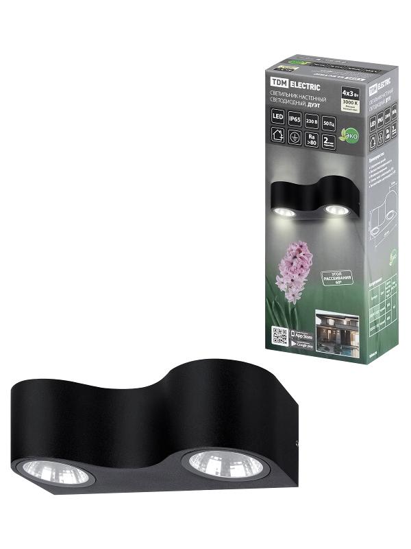Светильник настенный LED, Дуэт, 4х3 Вт, 3000 К, L200 мм, алюм./черн., вверх/вниз, IP65,