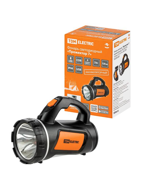 Фонарь светодиод. "Прожектор 7", аккумуляторный, 3 Вт LED+COB, 120 лм, 3,7 В 1,5 А*ч, USB