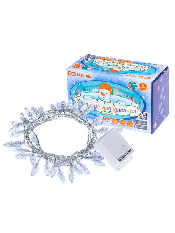 Гирлянда светодиодная "Шишки" 50LED, 5м, 8 режимов, многоцвет., прозр. шнур, 250 В,