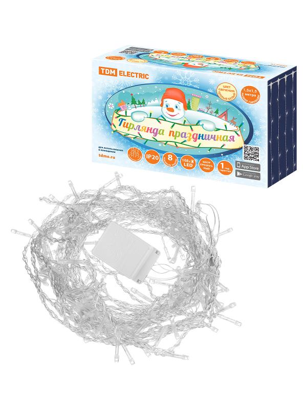 Гирлянда светодиодная "Занавес" 1,5х1,5 м, 168LED, белый тёплый, 8 режимов, 250 В, IP20,