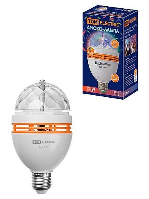 Диско-лампа ДЛ-01 с цоколем Е27, 3 Вт, RGB, 220 В, белый,