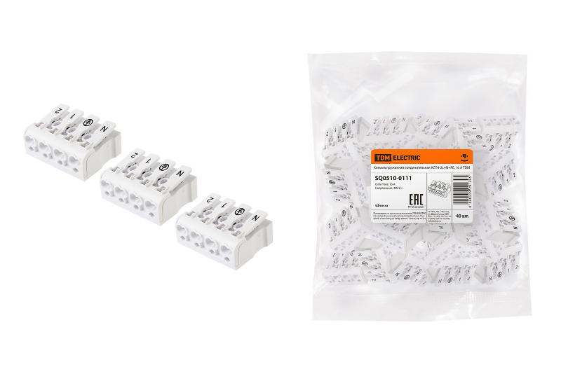 Клемма пружинная соединительная КСП4-2L+N+PE, 16 A