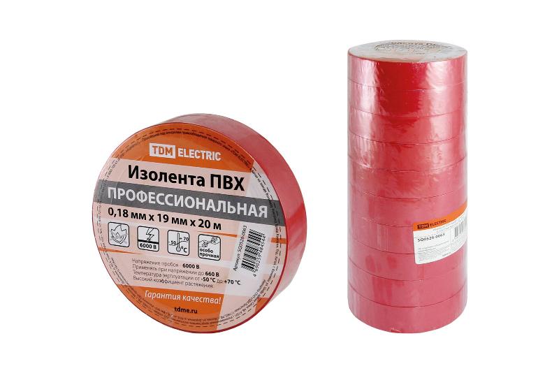 Изолента ПВХ профессиональная 0,18х19мм Красная 20м