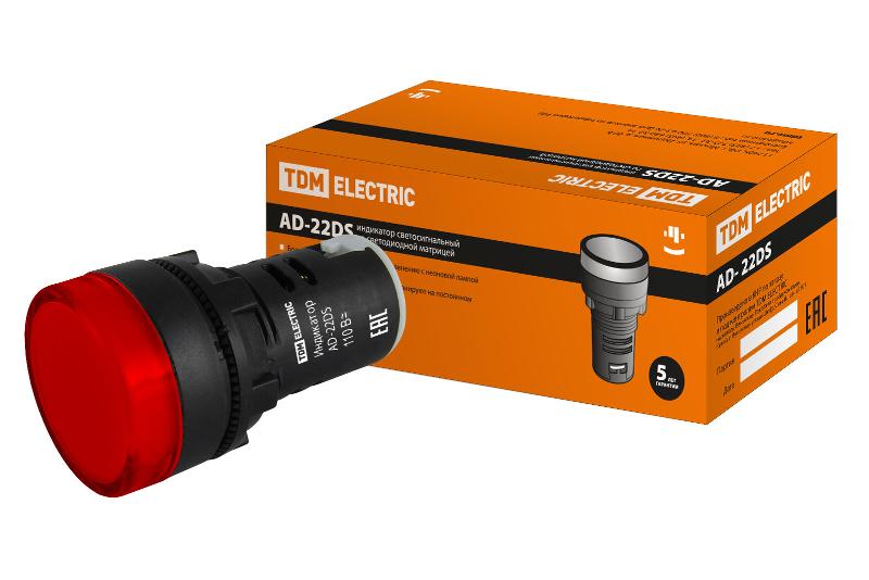 Лампа AD-22DS(LED)матрица d22мм красный 110В AC/DC