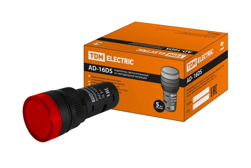 Лампа AD-16DS(LED)матрица d16мм красный 36В AC/DC