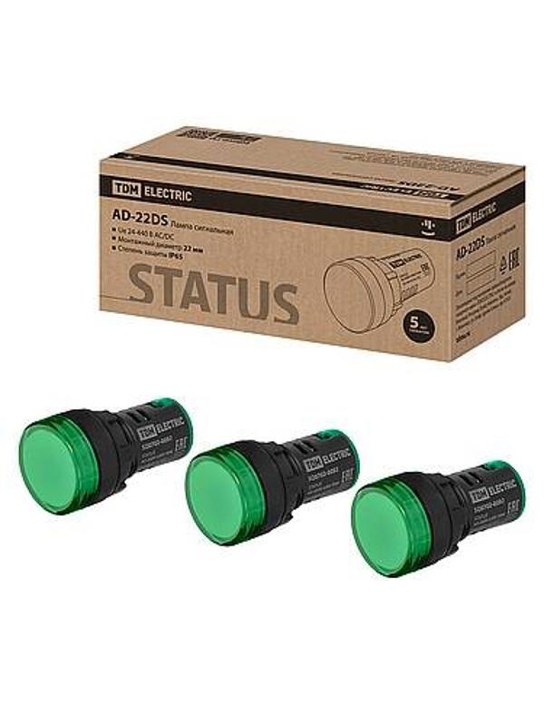 STATUS Лампа сигнальная AD-22DS, LED, d22 мм, 24-440 В AC/DC, зеленый