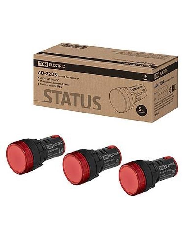 STATUS Лампа сигнальная AD-22DS, LED, d22 мм, 24-440 В AC/DC, красный