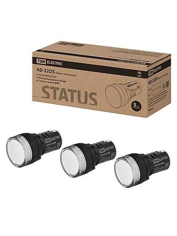 STATUS Лампа сигнальная AD-22DS, LED, d22 мм, 24-440 В AC/DC, белый