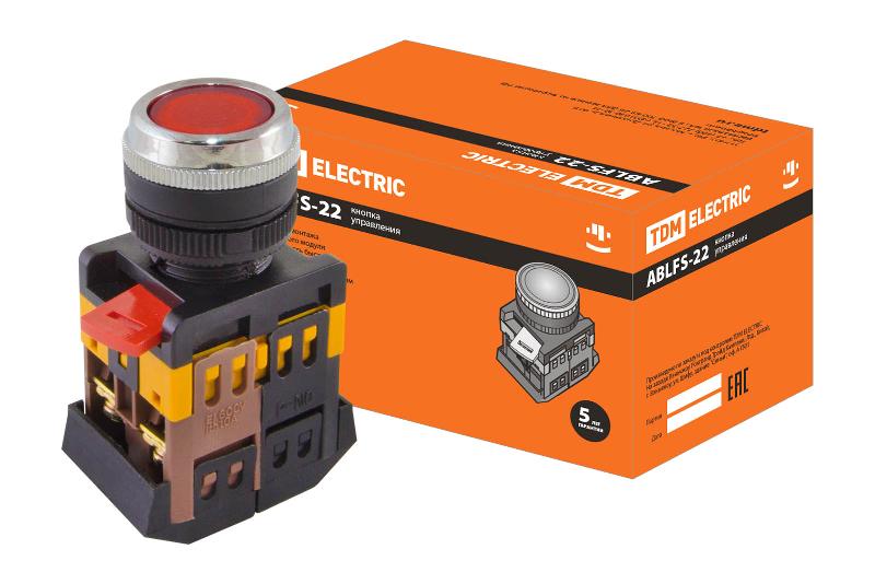 Кнопка ABLFS-22 красный d22мм неон/230В 1з+1р