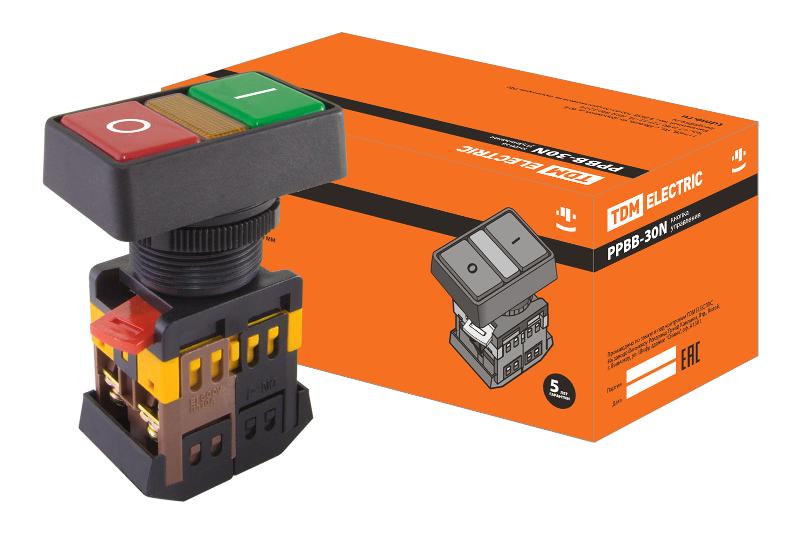 Кнопка РPВВ-30N "I-0" d30мм неон/230В 1з+1р