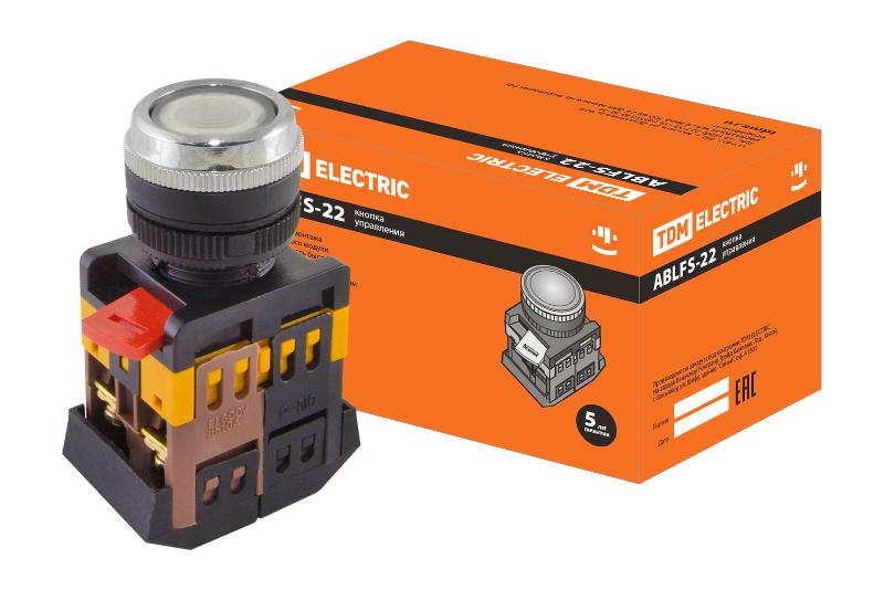 Кнопка ABLFS-22 прозрачн. d22мм неон/230В 1з+1р